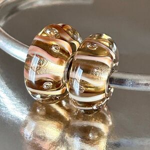 TROLLBEADS Lot of 2 Dewdrops Golden Bubbles & Swirls Bead LAA 925 NEW! Set, Pair